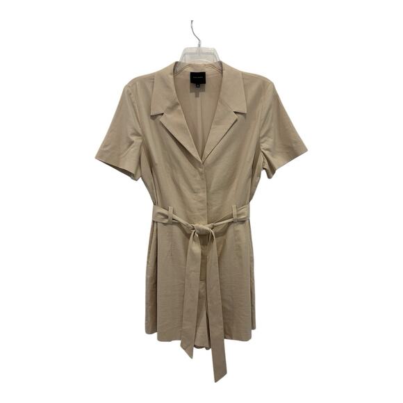 Alex Marie Romper Womens 14 Beige Linen Blend Tie‎ Waist Lined Hidden Buttons - Picture 1 of 13